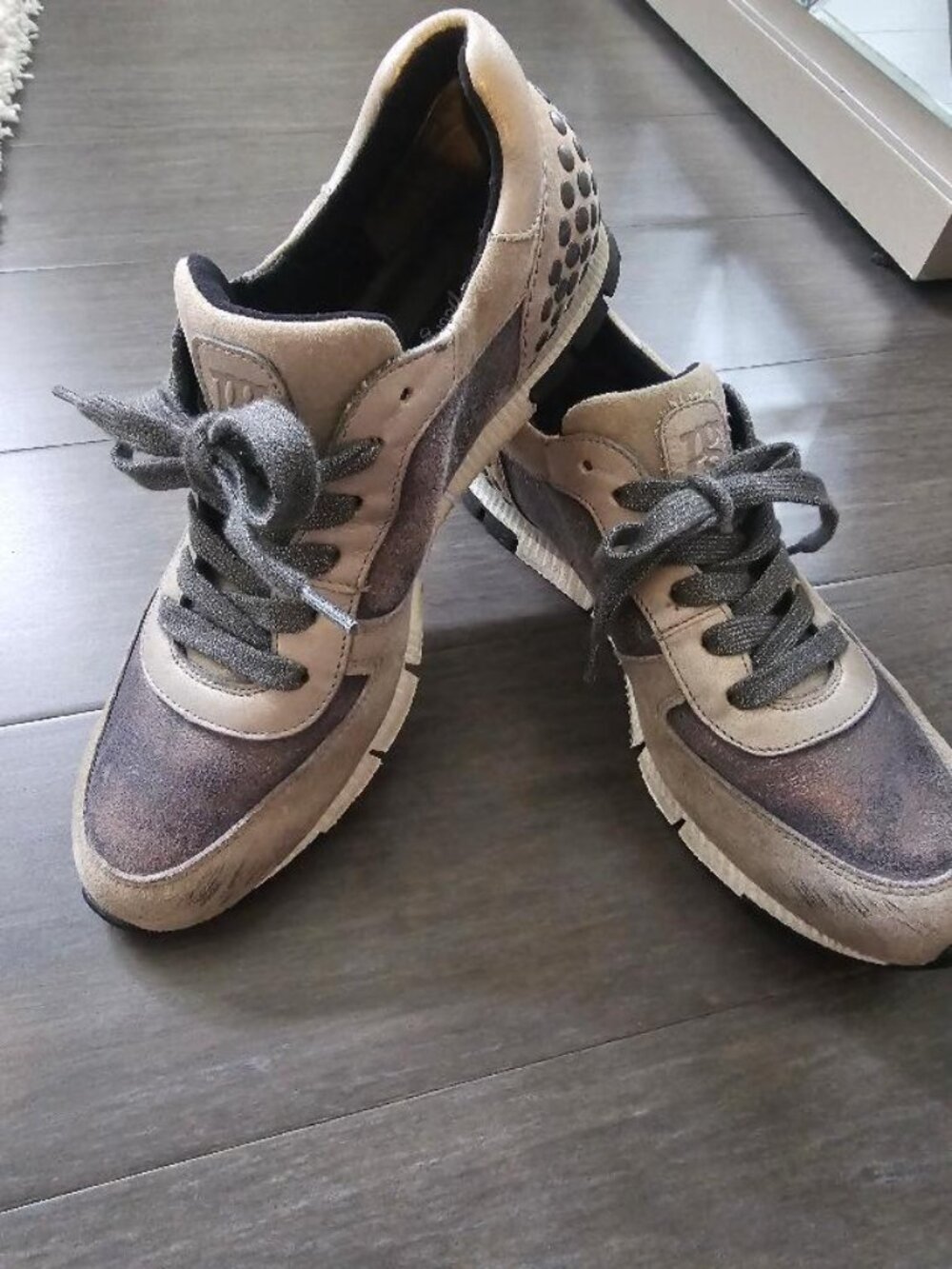 Paul Green Leather Metallic Taupe Lace Up Sneakers - Size 7.5